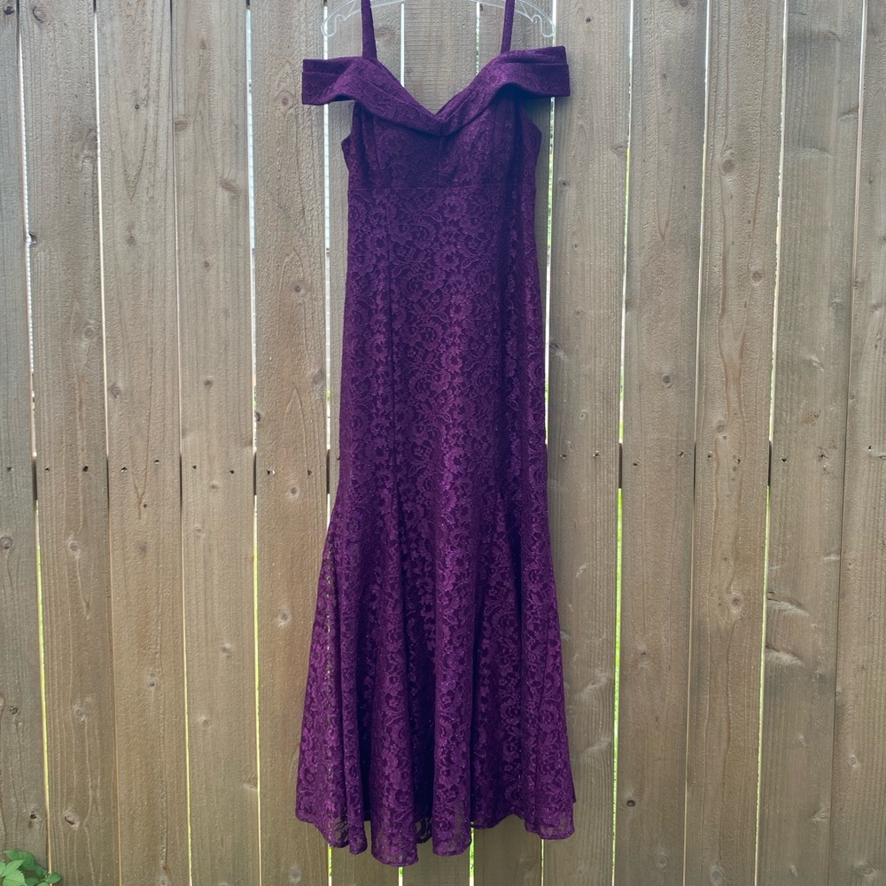 R&M Richards Purple Cold Shoulder Mermaid Dress